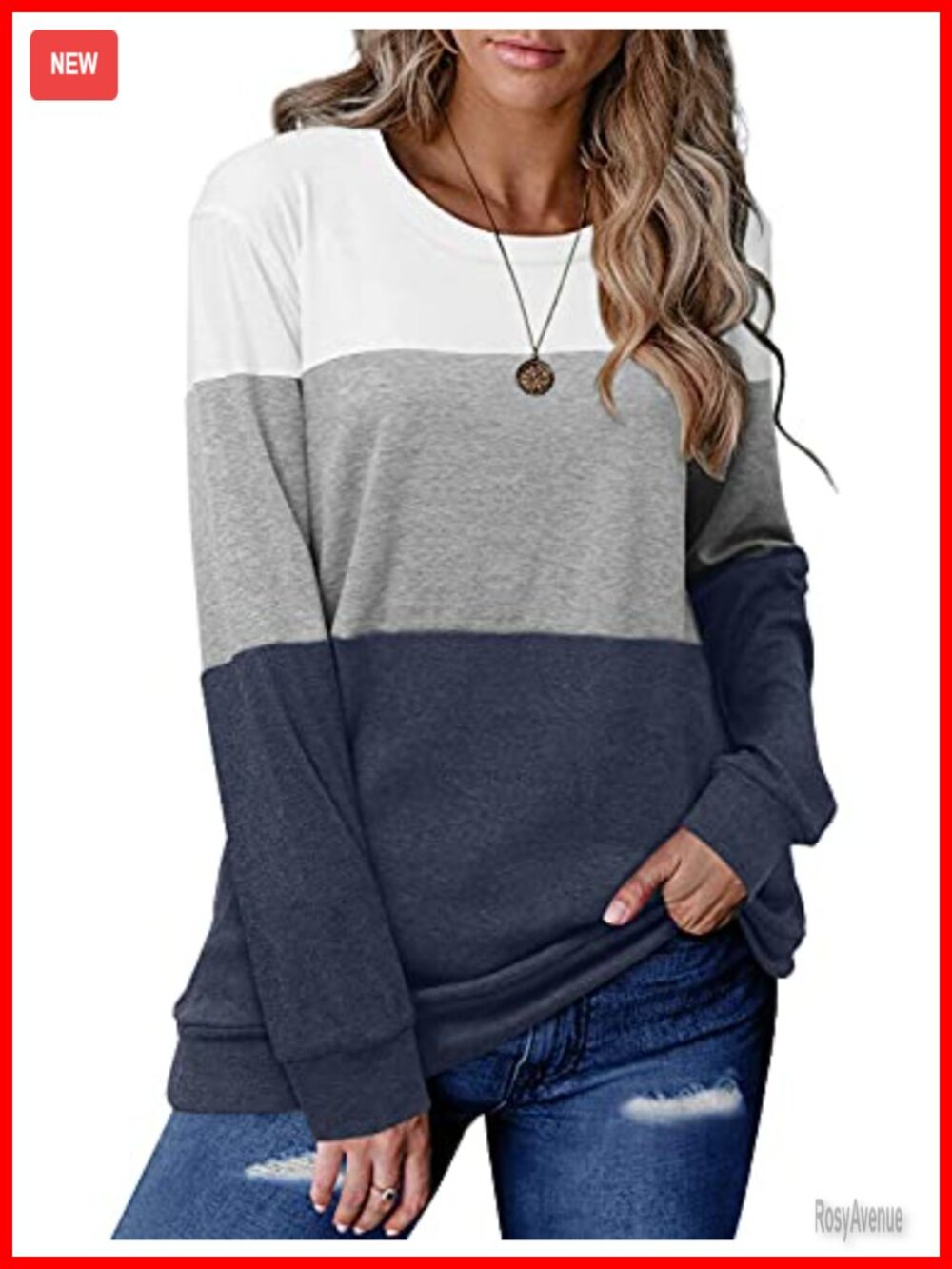 Long Sleeve Crewneck Sweatshirt Color Block Loose Fit Casual Fall Top